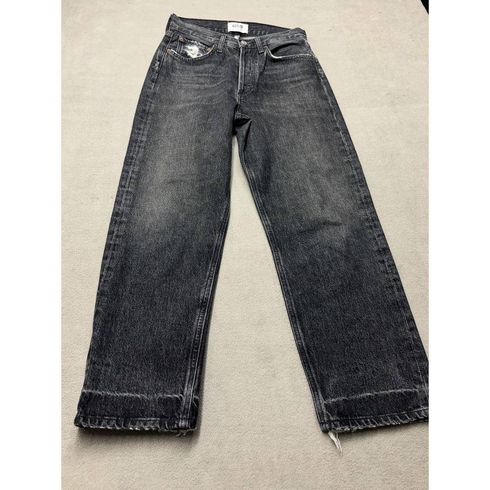 AGOLDE 90s Crop Jeans Washed Black Distressed Straight Leg Size 24 A173D-1346